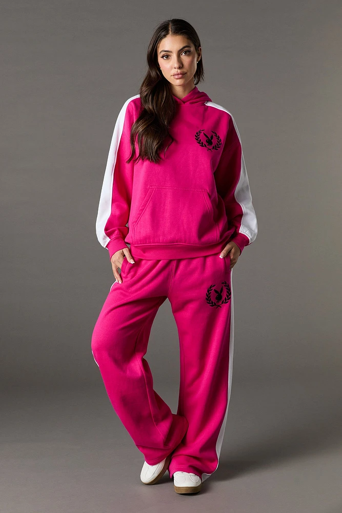 Playboy Oversized Embroidered Colourblock Fleece Hoodie