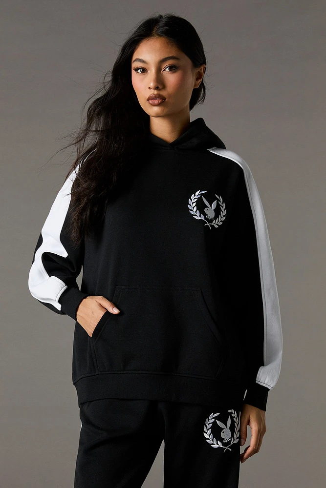 Playboy Oversized Embroidered Colourblock Fleece Hoodie