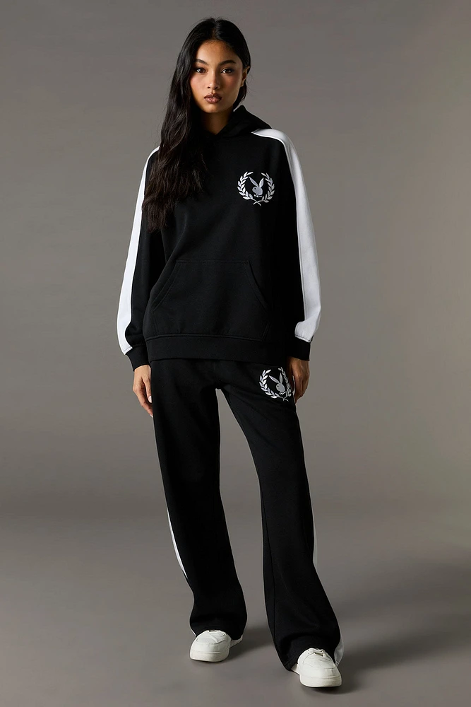Playboy Oversized Embroidered Colourblock Fleece Hoodie