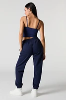 High Rise Solid Fleece Jogger