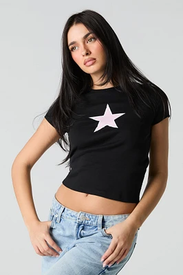T-shirt écourté à imprimé