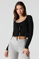 Pointelle Knit Tie Front Top
