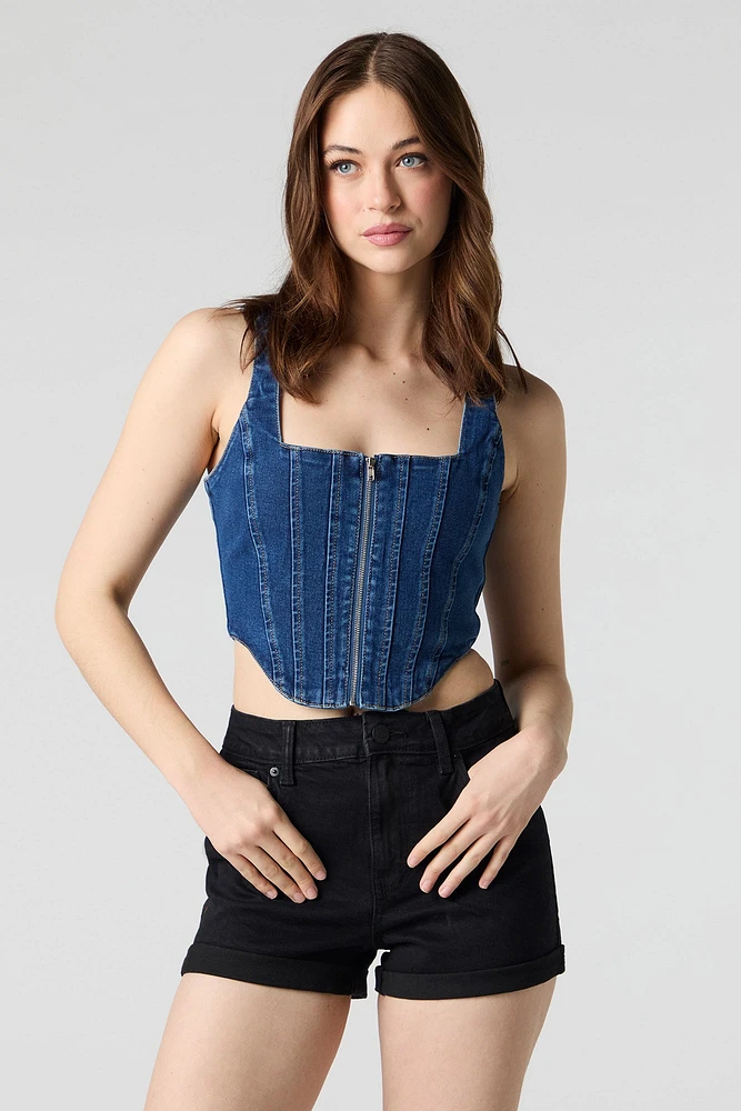 Black Wash Rolled Hem Stretch Denim Short