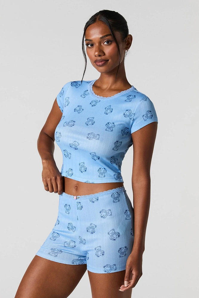 Printed Pointelle Knit 2 Piece Pajama Set