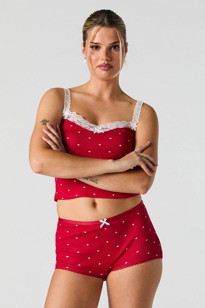 Printed Pointelle Knit Tank & Short 2 Piece Pajama Set