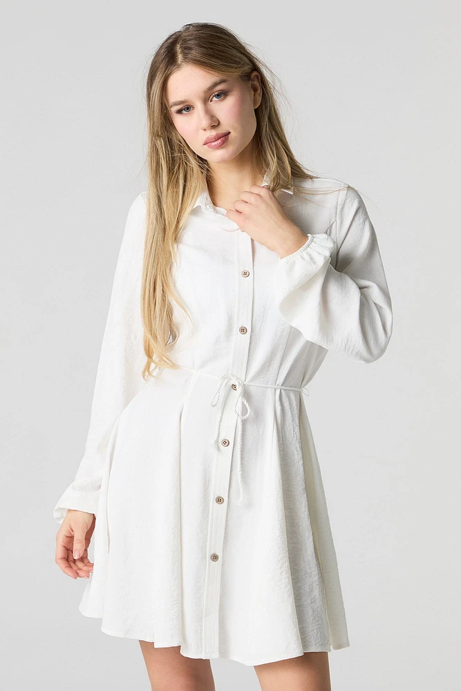 Button-Up Long Sleeve Mini Dress