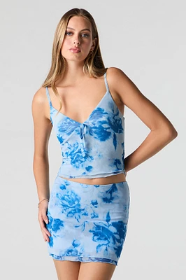 Minijupe en filet fleuri superposé