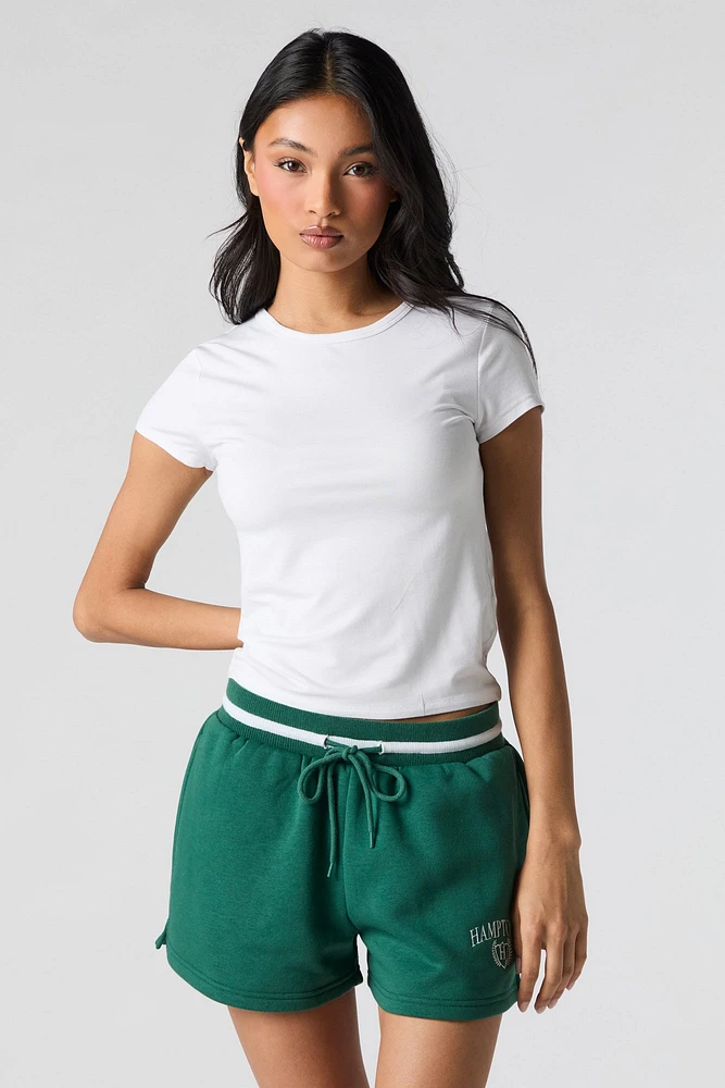 Embroidered Fleece Drawstring Short