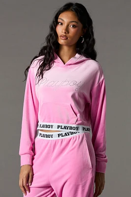 Playboy Rhinestone Velour Cropped Hoodie