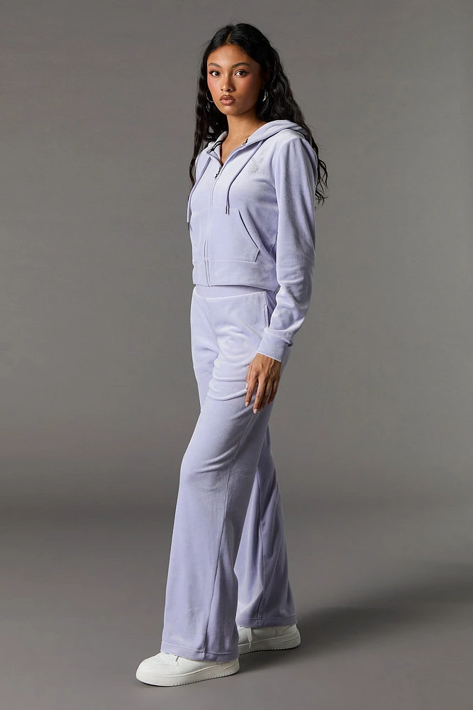 Playboy Rhinestone Velour Wide Leg Pant