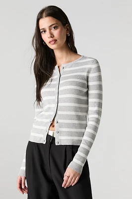Cardigan boutonné en tricot côtelé rayé