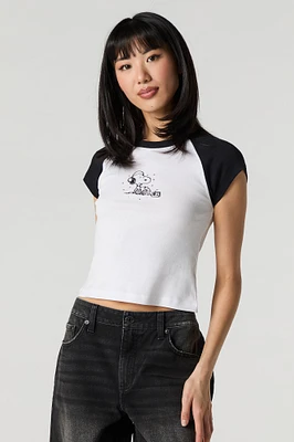 Snoopy Graphic Rhinestone Raglan T-Shirt