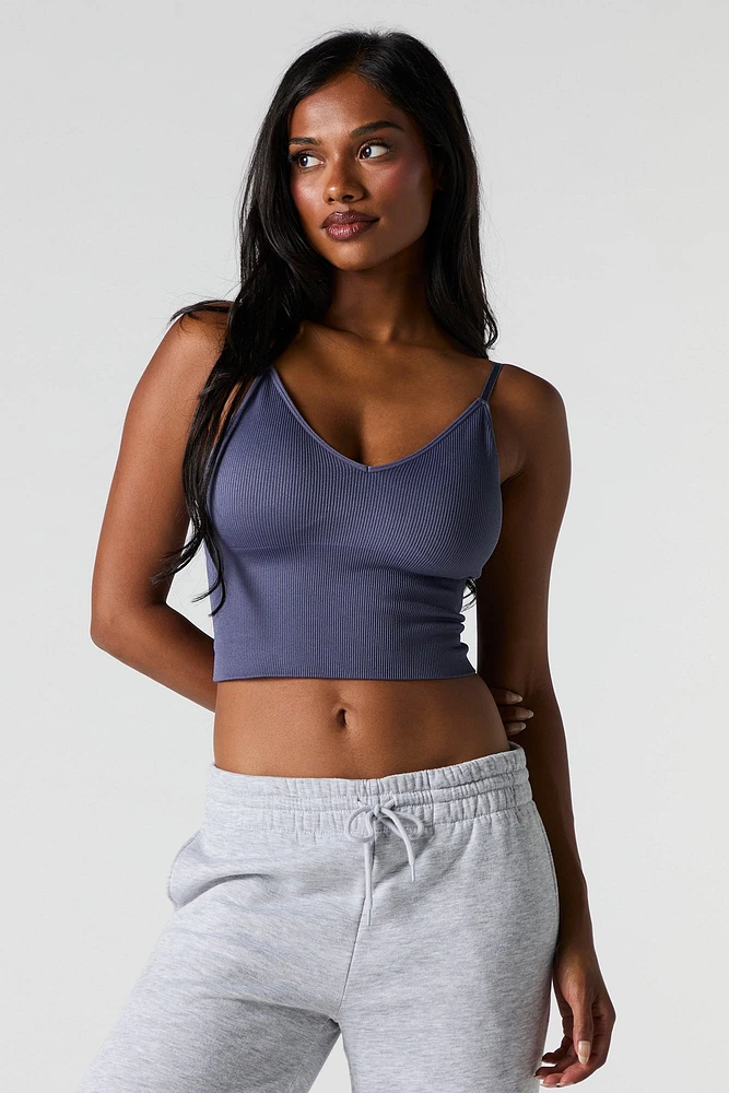 Seamless Ribbed V-Neck Cami with Built-In Bra Cups