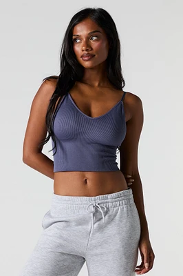 Seamless Ribbed V-Neck Cami with Built-In Bra Cups