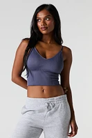 Seamless Ribbed V-Neck Cami with Built-In Bra Cups