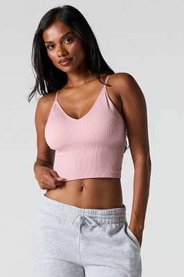 Seamless Ribbed V-Neck Cami with Built-In Bra Cups