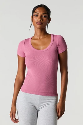 Ribbed Scoop Neck T-Shirt