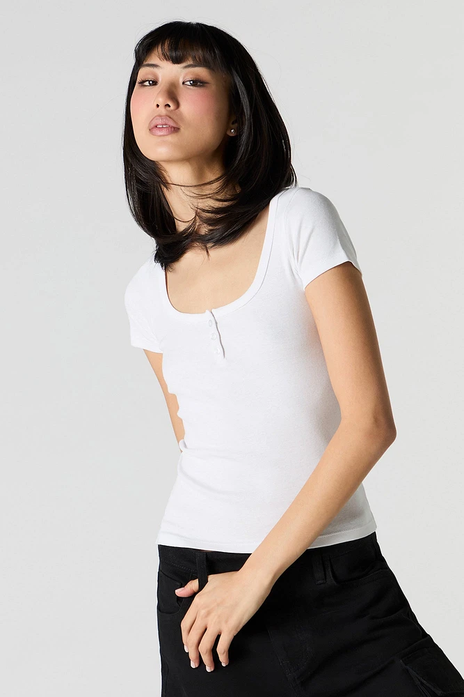 Ribbed Henley T-Shirt