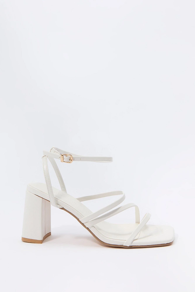 Faux Leather Strappy Open Toe Heel