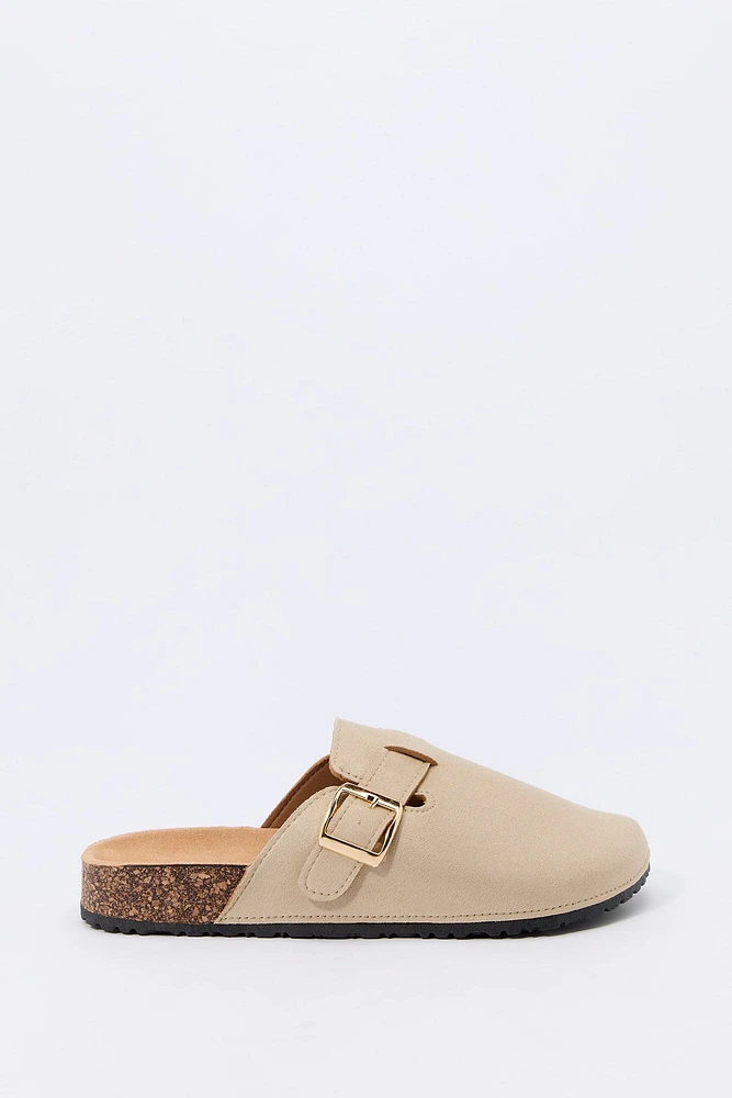 Faux Suede Buckled Cork Sandal