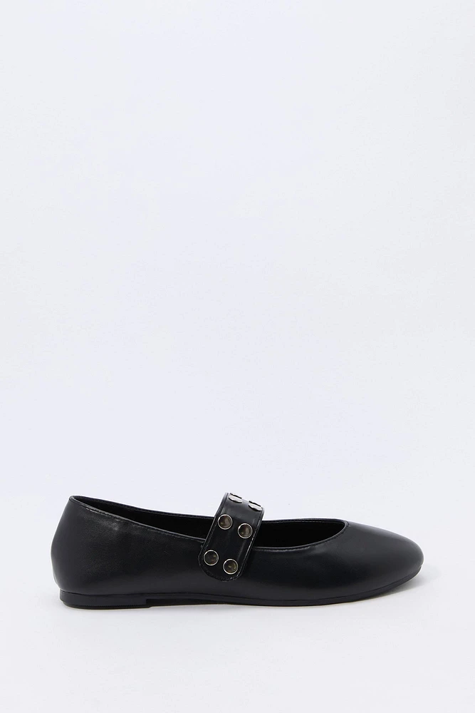 Faux Leather Studded Ballet Flat