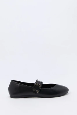 Faux Leather Studded Ballet Flat