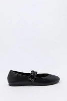Faux Leather Studded Ballet Flat