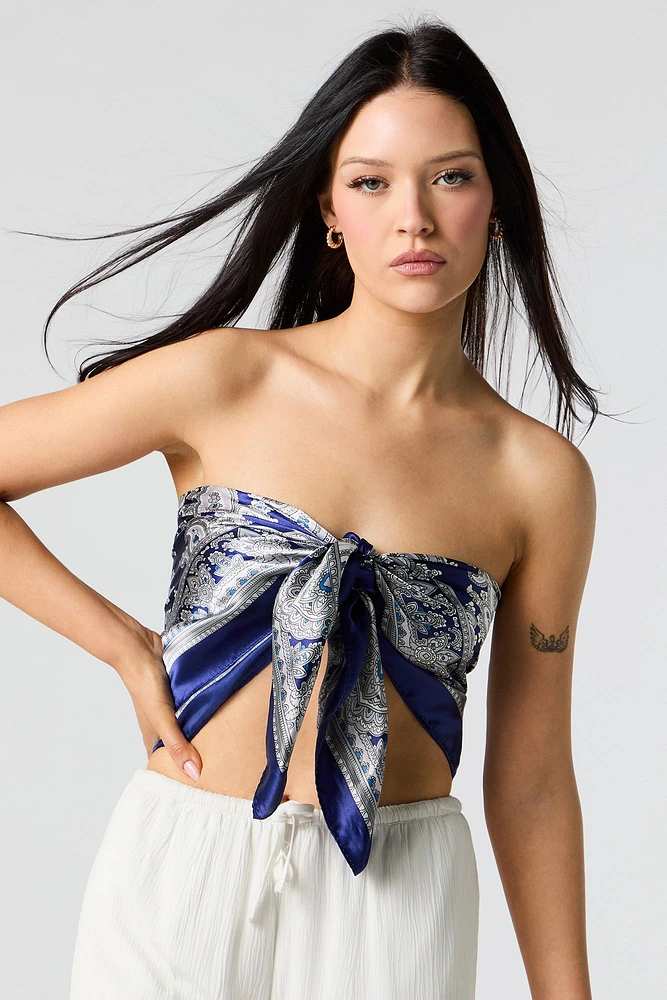 Écharpe multifaçons en satin avec motif cachemire