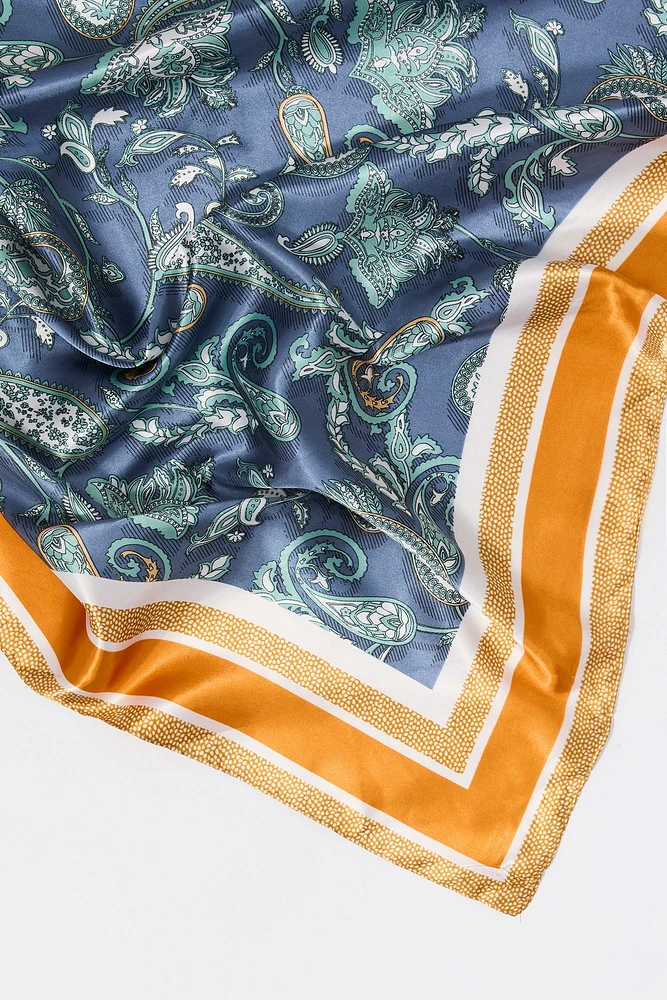 Paisley Border Print Satin Multiway Scarf
