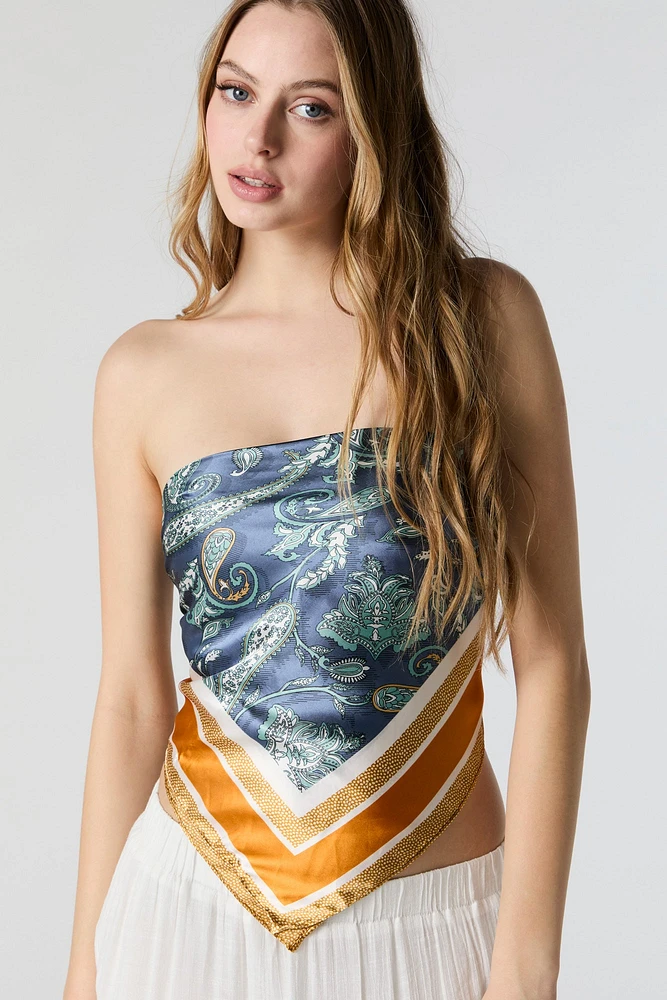 Écharpe multifaçons en satin avec bordure à motif cachemire