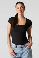 Ribbed Square Neck Short Sleeve Bodysuit