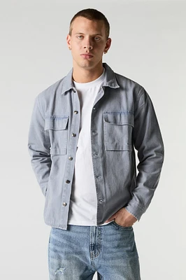 Denim Wash Collared Button-up Top