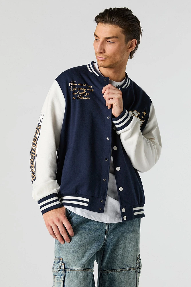 Blouson de style universitaire en molleton imprimé avec motif brodé