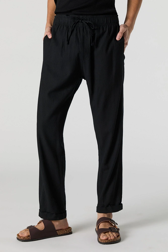 Pantalon en mélange de lin à taille coulissante