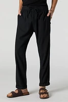Pantalon en mélange de lin à taille coulissante