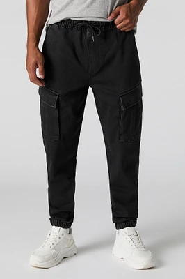 Jogger cargo en denim à taille coulissante