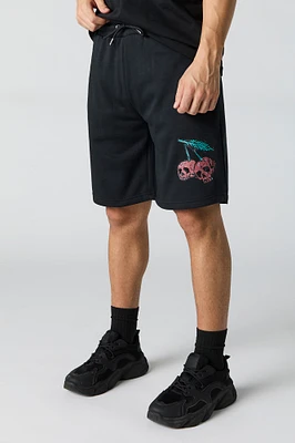 Skull Cherries Graphic Fleece Longline Short