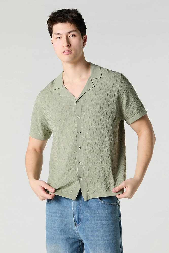 Textured Knit Button-Up Top