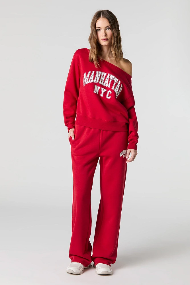 HD Print Wide Leg Fleece Sweatpant