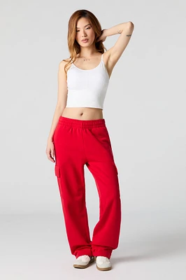 Solid Fleece Wide Leg Cargo Sweatpant