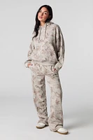 Camo Leaf Print Fleece Wide Leg Sweatpant