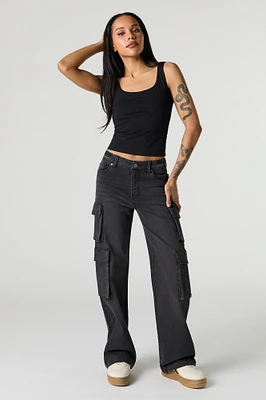 Jean cargo mi-taille avec poches multiples