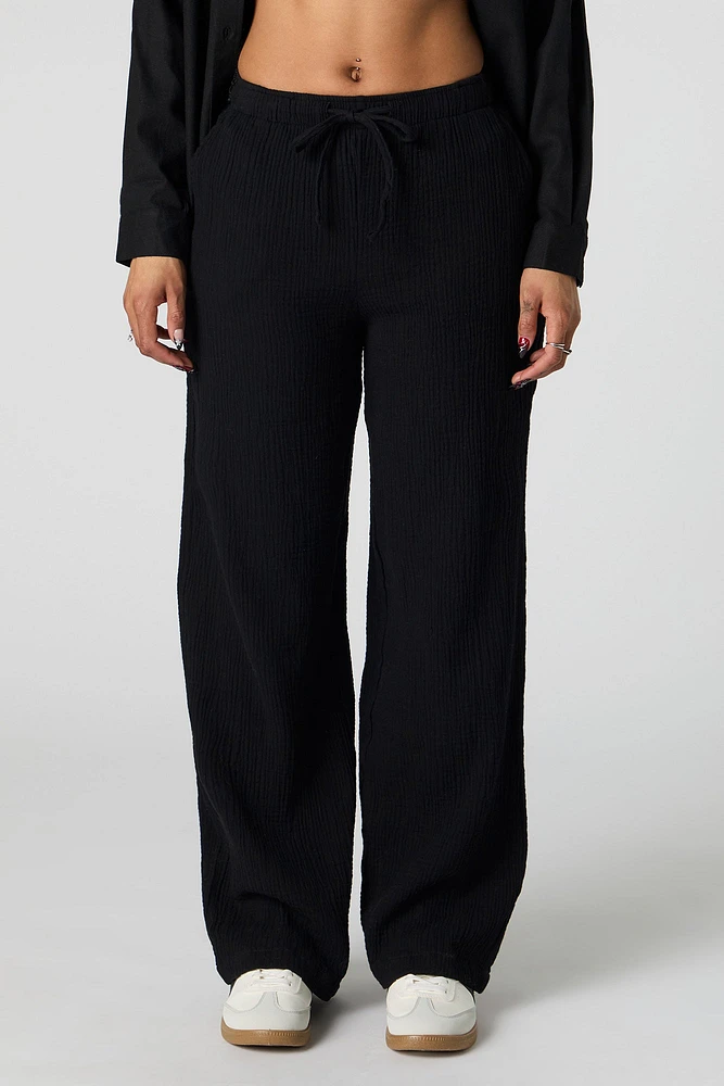 Pantalon froissé à taille coulissante