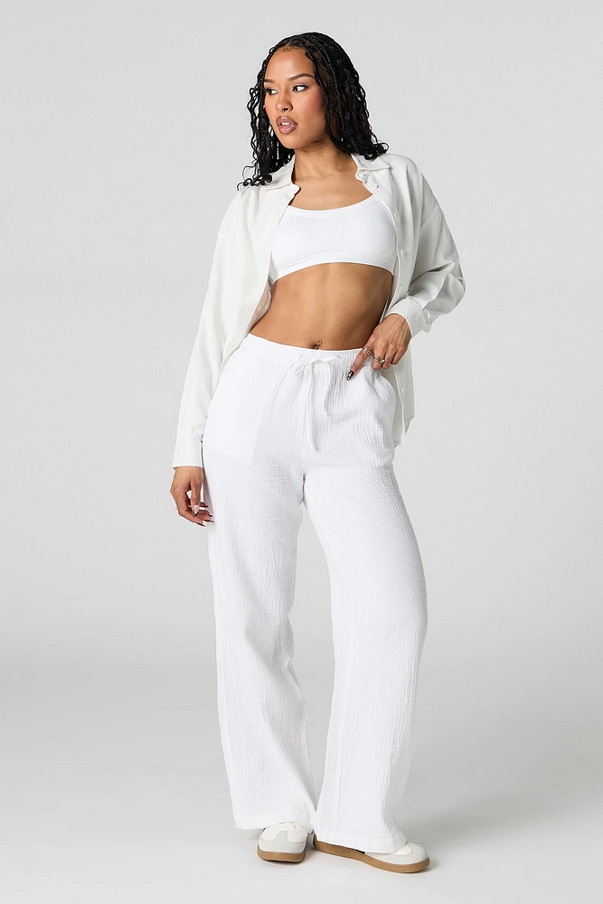 Pantalon froissé à taille coulissante