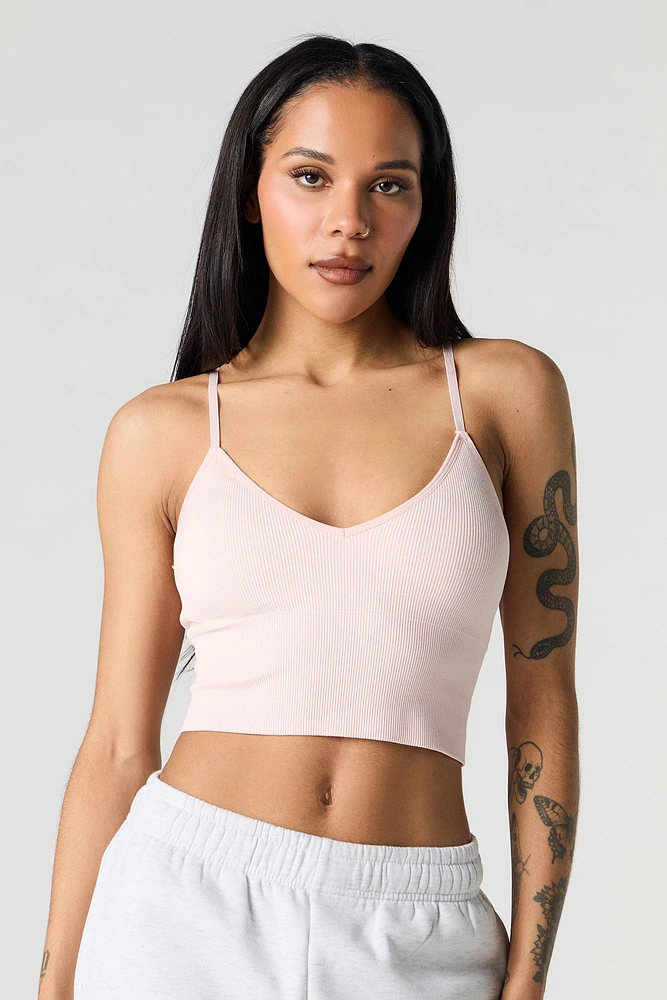 Seamless Ribbed V-Neck Cami with Built-In Cups