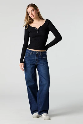 Jean rigide baggy taille basse lavé foncé