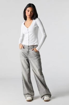 Grey Wash Low Rise Wide Leg Jean