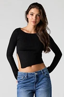 Asymmetrical Split Hem Ribbed Knit Sweater