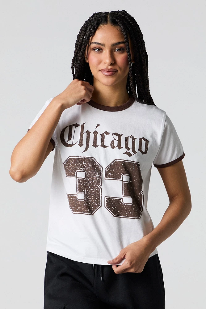 T-shirt à liséré contrastant avec imprimé