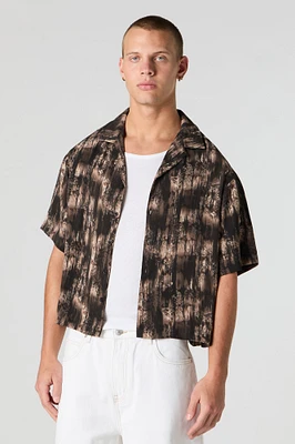 Printed Boxy Short Sleeve Button-Up Top